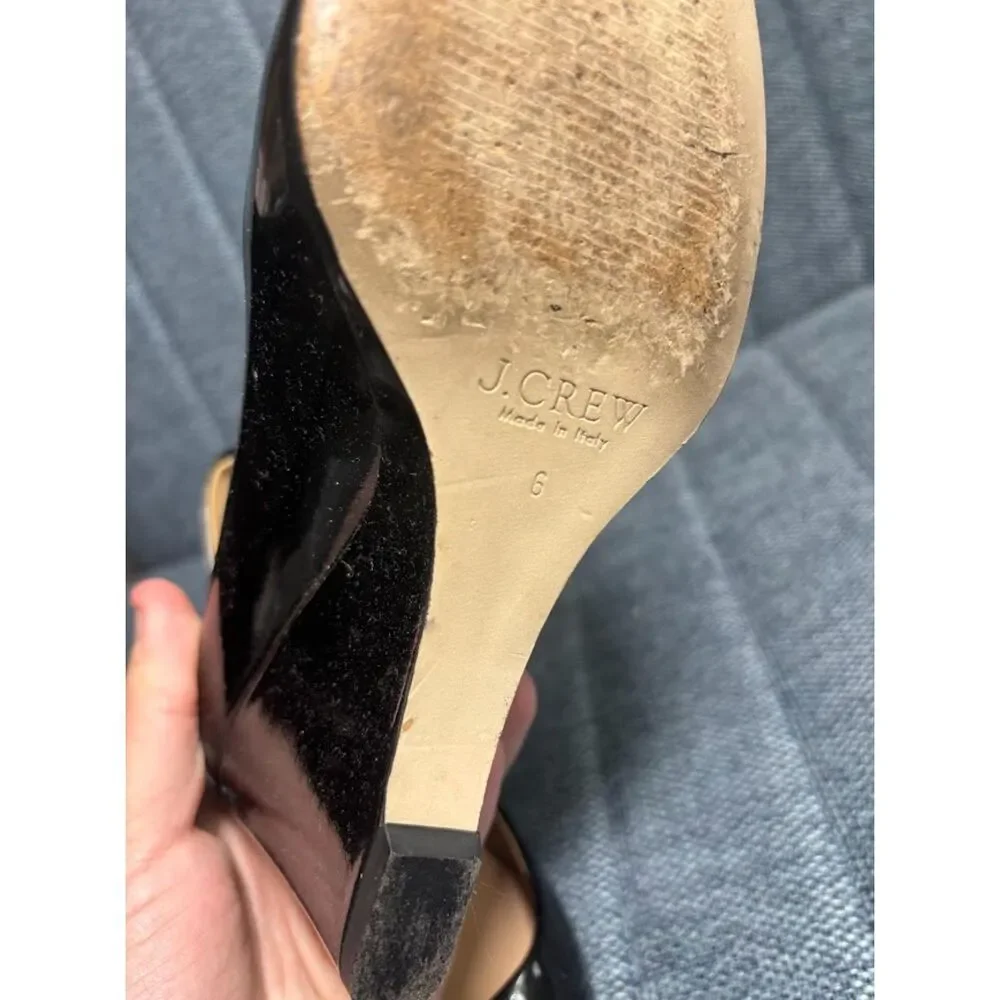 J. Crew Womens Black 6 Sylvia Patent Wedges Heels Round Toe Cushion Footbed